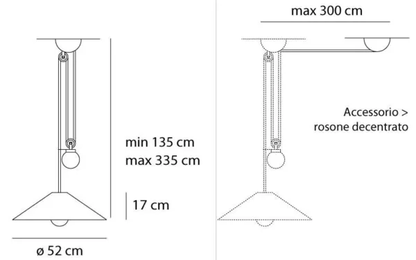 Możliwe wysokości zawieszenia lampy Aggregato z firmy Artemide